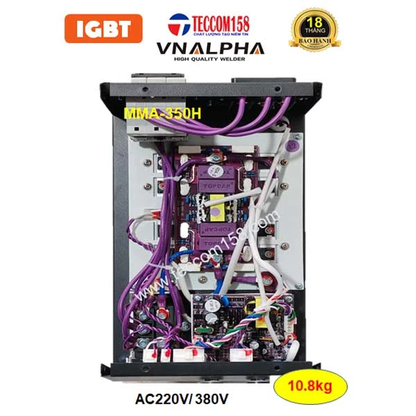 VNALPHA MMA-350H CHUYÊN QUE 4LY QUE CHỊU LỰC E7018 100% 5LY 80% TÍCH HỢP LIFT TIG HÀN INNOX MỎNG, DẢI ĐIỆN RỘNG 180V-420V, CẤU HÌNH 6 BO 8 IGBT HIỆN ĐẠI